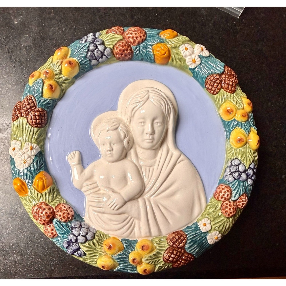 Vtg Niccacci Deruta Italy Madonna & Child Majolica Wall Plaque 7.5" Signed Mint